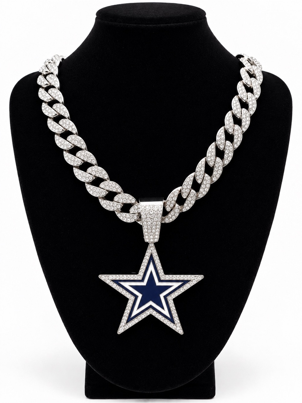Dallas Cowboys Star Iced Out Cuban Link Chain Necklace Football Jewelry